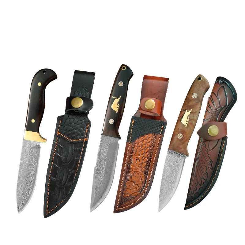 Damascus VG10 Steel Kitchen Knife – Wood Handle | InLeung Damascus Kitchen Knife Axl 3PCS Knife ABC