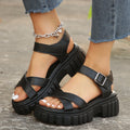 Women's Roman Platform Sandals – Open Toe Buckle Strap Block Heel Platform Sandals Axl Black 36