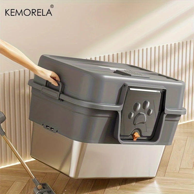 XL Enclosed Cat Litter Box – Stainless Steel, Odor Control Enclosed Cat Litter Box Axl