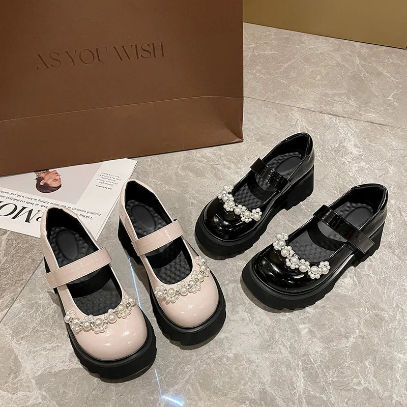 Pearl Decor Mary Jane Loafers – Lolita Thick Sole Heels Mary Jane Loafers Axl