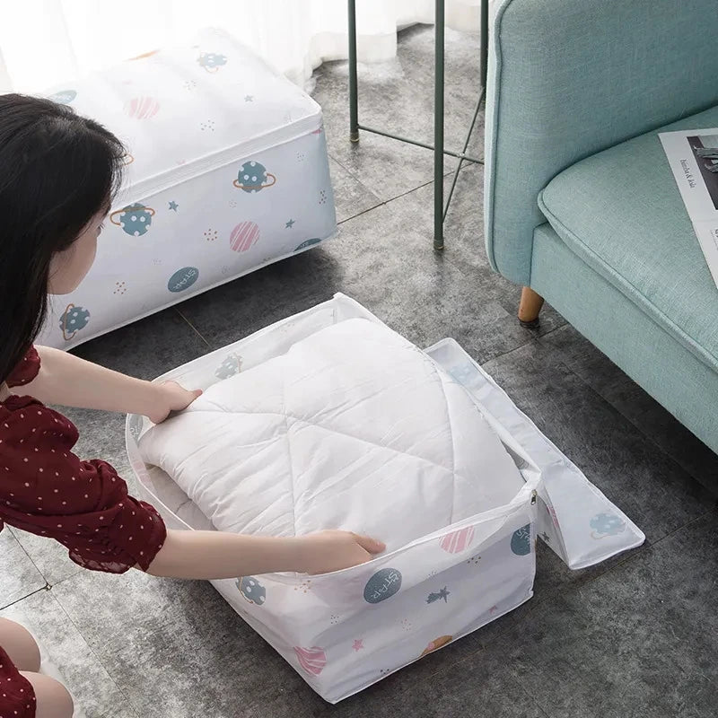 Foldable Quilt Storage Bag – Feather Print Blanket Organizer Storage Organizer Bag Axl