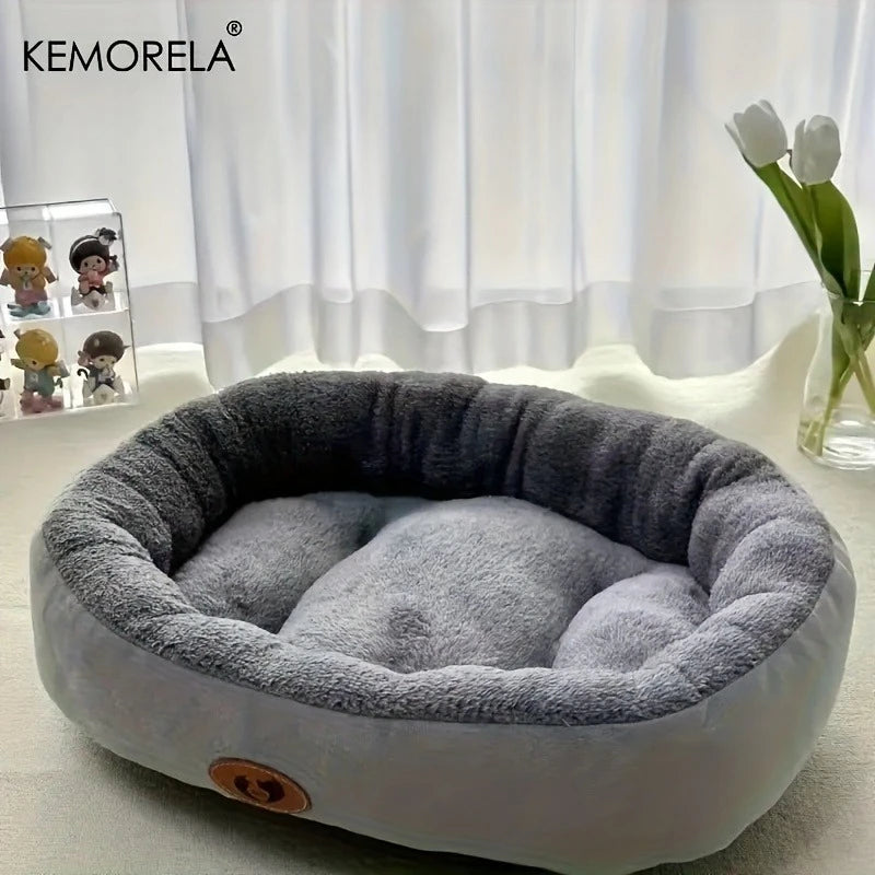 KEMORELA Cozy Oval Plush Pet Bed – Cats & Small Dogs Plush Pet Bed Axl Gray XXL