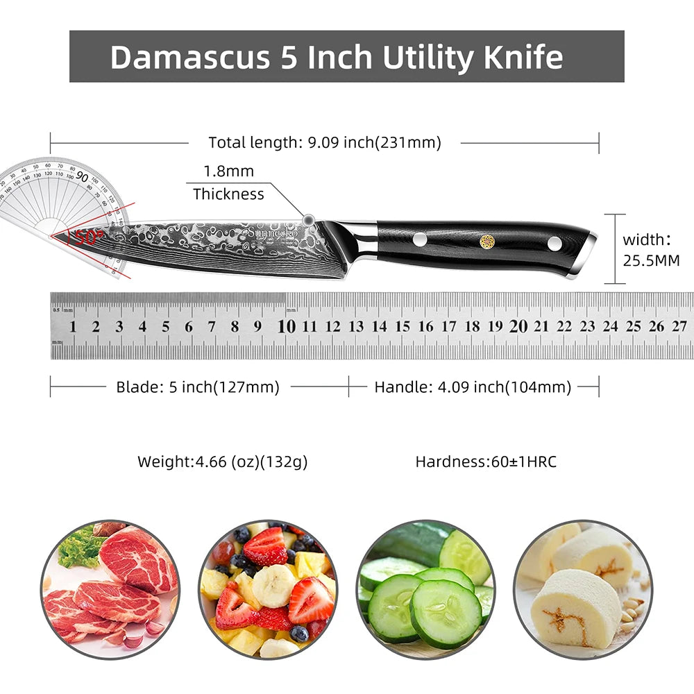 Sunnecko 73-Layer Damascus Steel Kitchen Knife Set | 1-4 Pc Kitchen Knife Set Axl 5 Inch Utility Knife China Mainland