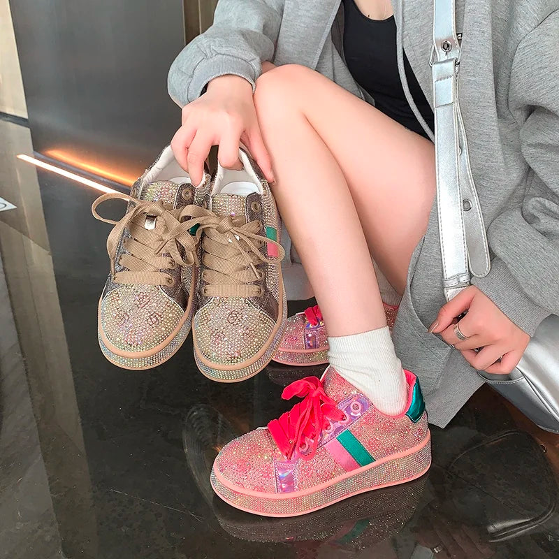 Women's Rhinestone Platform Sneakers – Luxury Sparkle Trainers Platform Sneakers Axl