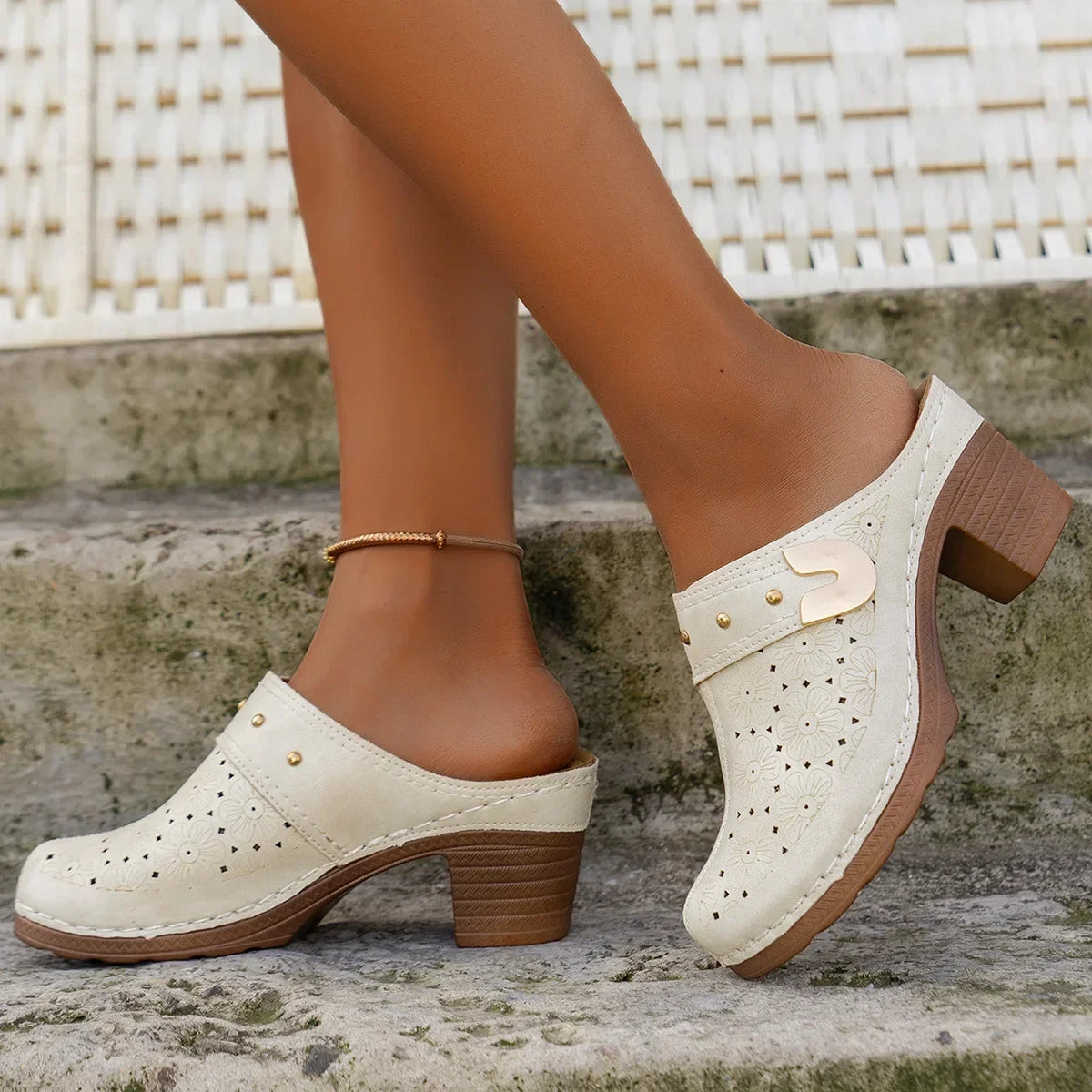 Women's Platform Chunky Heel Mule Slippers – Retro Thick Sole Platform Mule Slippers Axl White 43