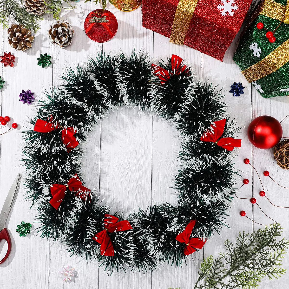 Artificial Christmas Tinsel Garland with Bowknot | Xmas Decor Christmas Tinsel Garland Axl