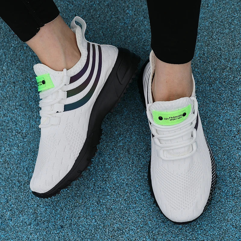 AZGB Women's Athletic Sneakers – Knit Mesh & Reflective Stripe Women's Athletic Sneakers Axl