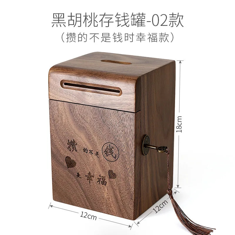 Walnut Wood Piggy Bank with Lock – Kids Savings Box & Decor Wooden Piggy Bank Axl Walnut-B