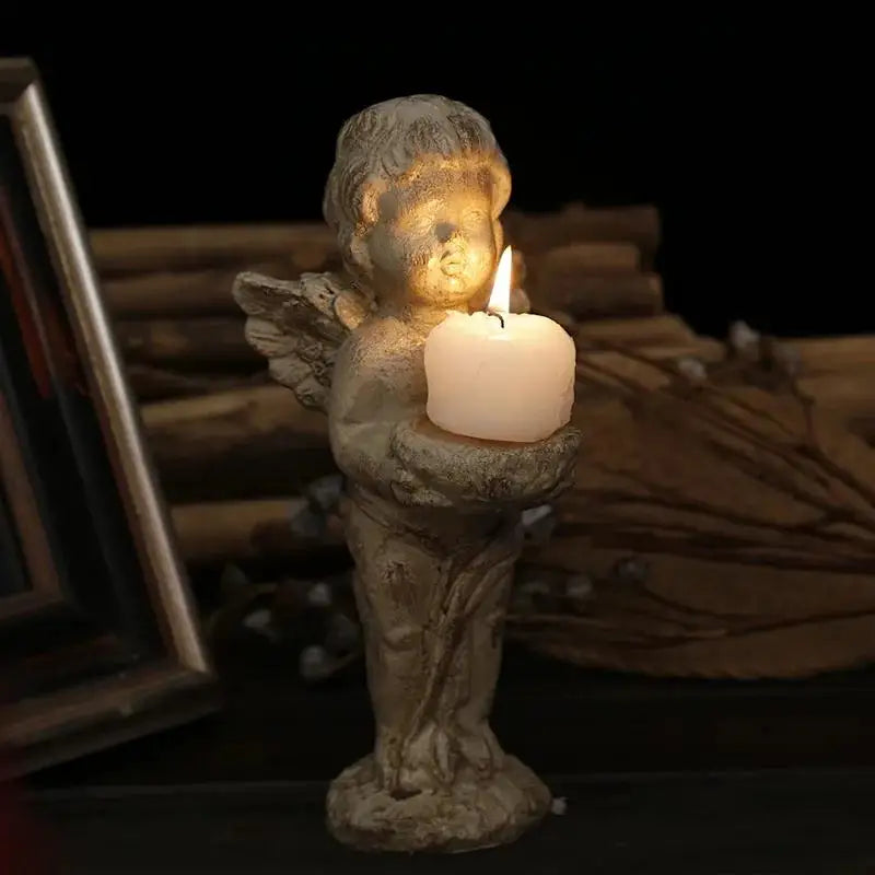 Angel Cupid Candlestick Holder – Resin Winged Baby Sculpture Candle Holder Axl