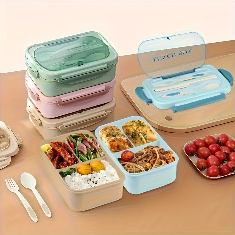 Leak-Proof Lunch Box with Utensils – 3-Compartment Microwave Safe Lunch Box Axl