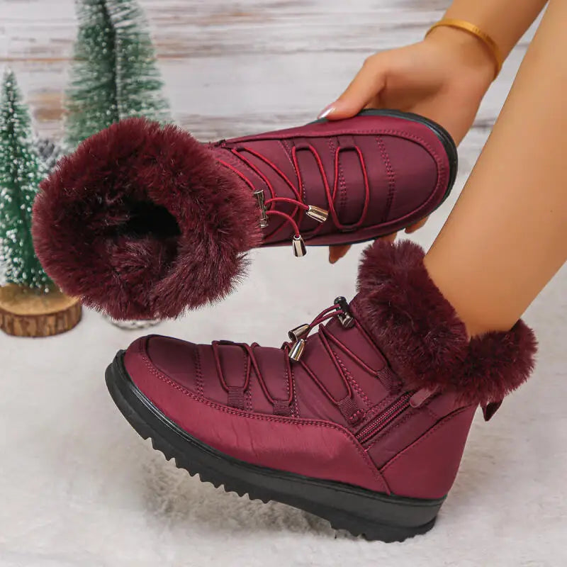 Women's Waterproof Faux Fur Ankle Snow Boots | Non-Slip Wedge Women's Snow Boots Axl