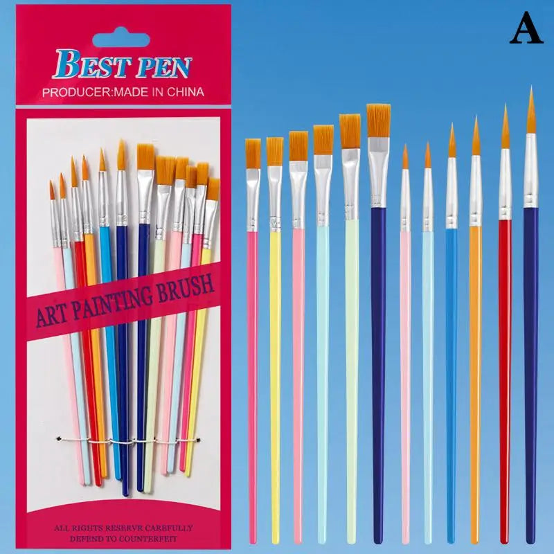 12-Piece Art Paint Brush Set – Nylon Round & Flat Brushes Art Paint Brush Set Axl A Multicolor