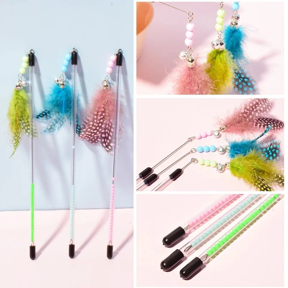 Retractable Feather Wand Cat Toy – Interactive Kitten Teaser Feather Cat Wand Axl