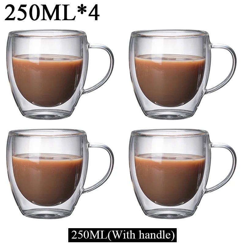 KEMORELA Double Wall Glass Cups – Coffee, Tea & Whiskey Set Double Wall Glass Cups Axl 4PCS 250ML 150-350ml