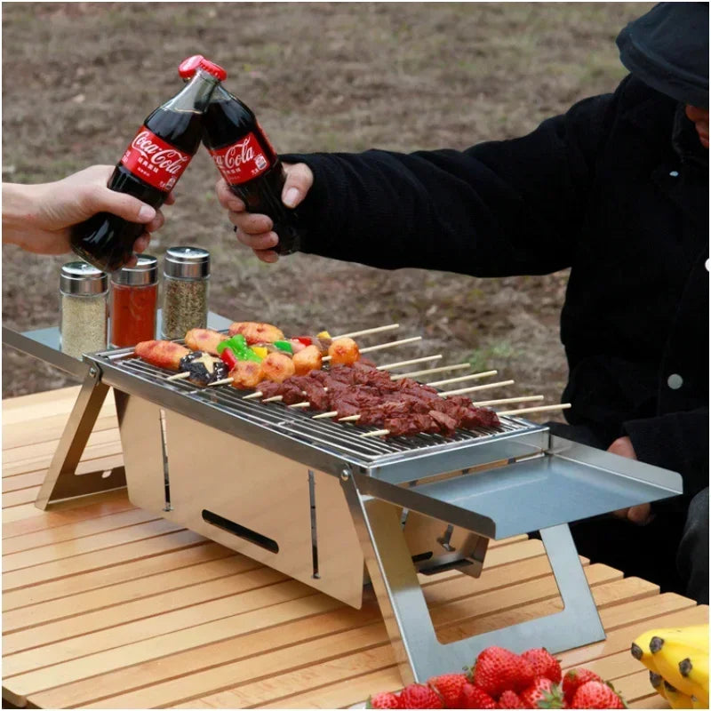 Folding Stainless Steel Charcoal BBQ Grill – Portable Outdoor Folding Charcoal Grill Axl
