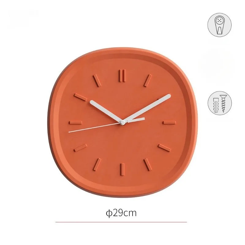Modern Silent Wall Clock – Concrete & Metal Minimalist Design Silent Wall Clock Axl Orange