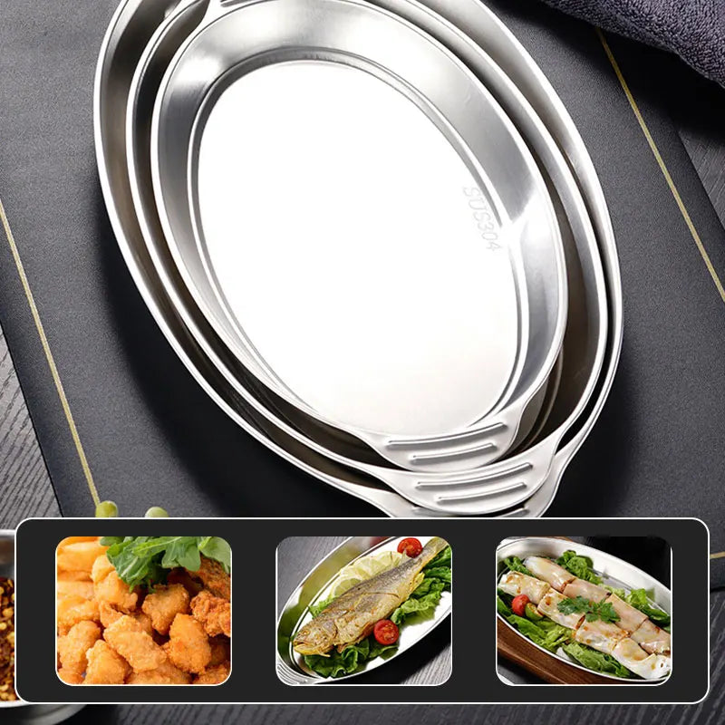 Stainless Steel Oval Serving Platter Set 3 or 6 Pcs – Heavy Duty Serving Platter Set Axl