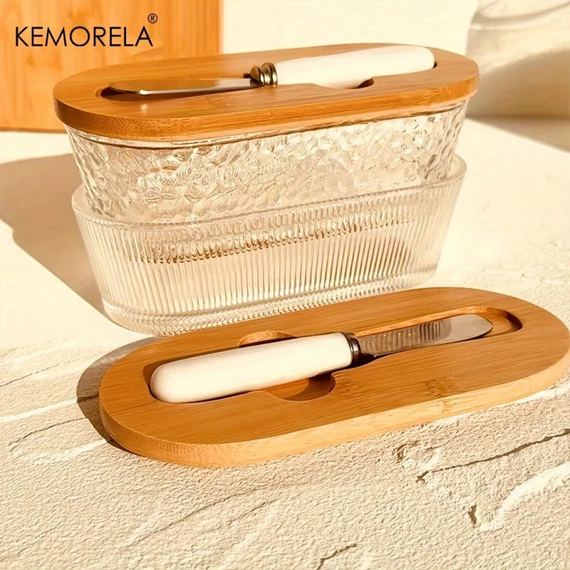 Glass Butter Dish with Sealed Lid | Elegant Golden Design Glass Butter Dish Axl
