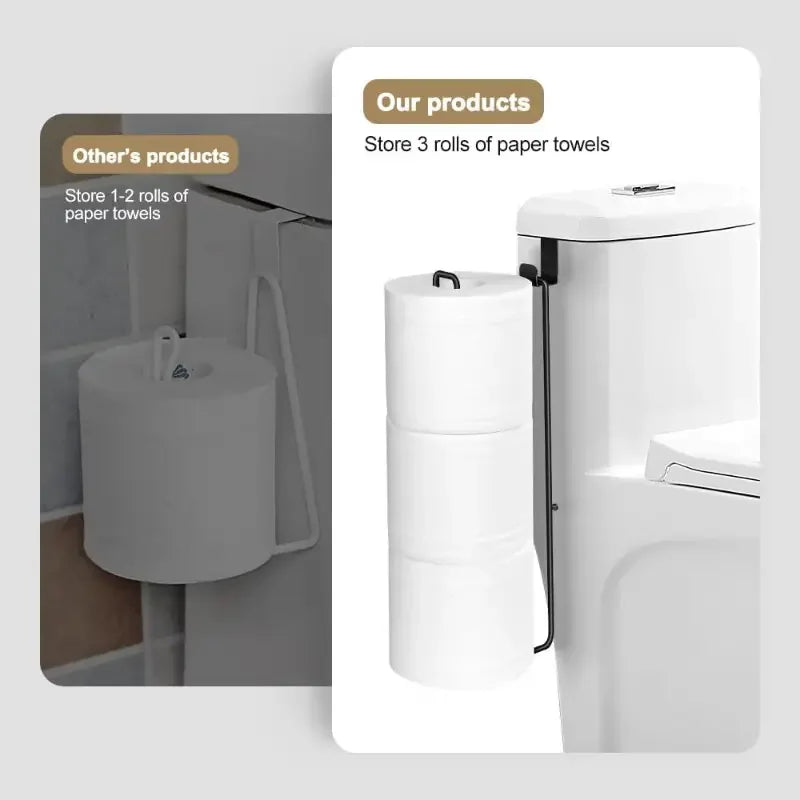 No-Drill Toilet Paper Holder Self-Adhesive Wall Mount – Black Iron Toilet Paper Holder Axl
