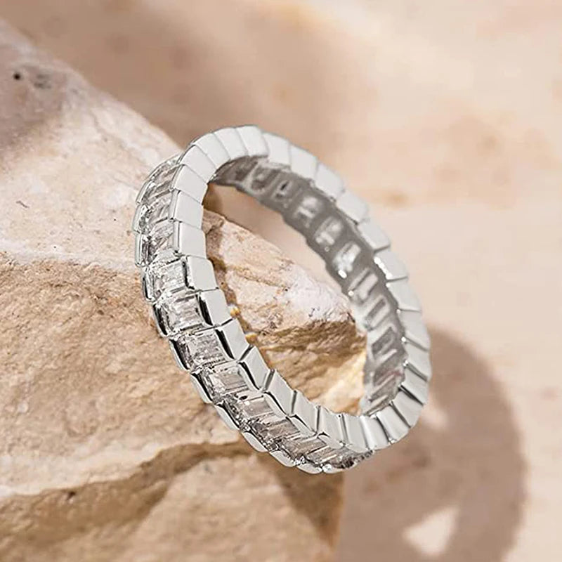 Huitan Geometric Cubic Zirconia Women's Wedding Band Ring Wedding Band Ring Axl