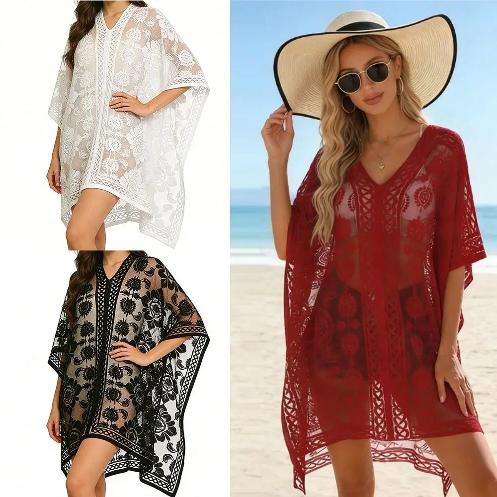 Lace Mesh Beach Cover Up – Bohemian Shawl Plus Size Women Swimsuit Cover Up Axl