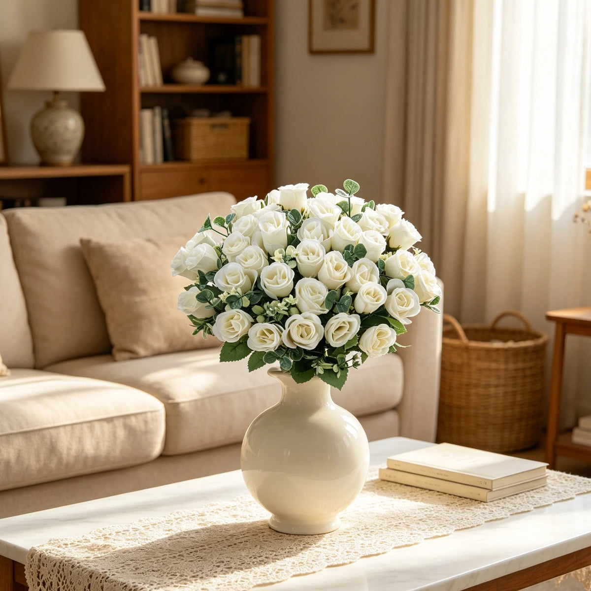 Artificial Silk Rose Bouquet | Eucalyptus Fall Home Decor Artificial Flower Bouquet Axl