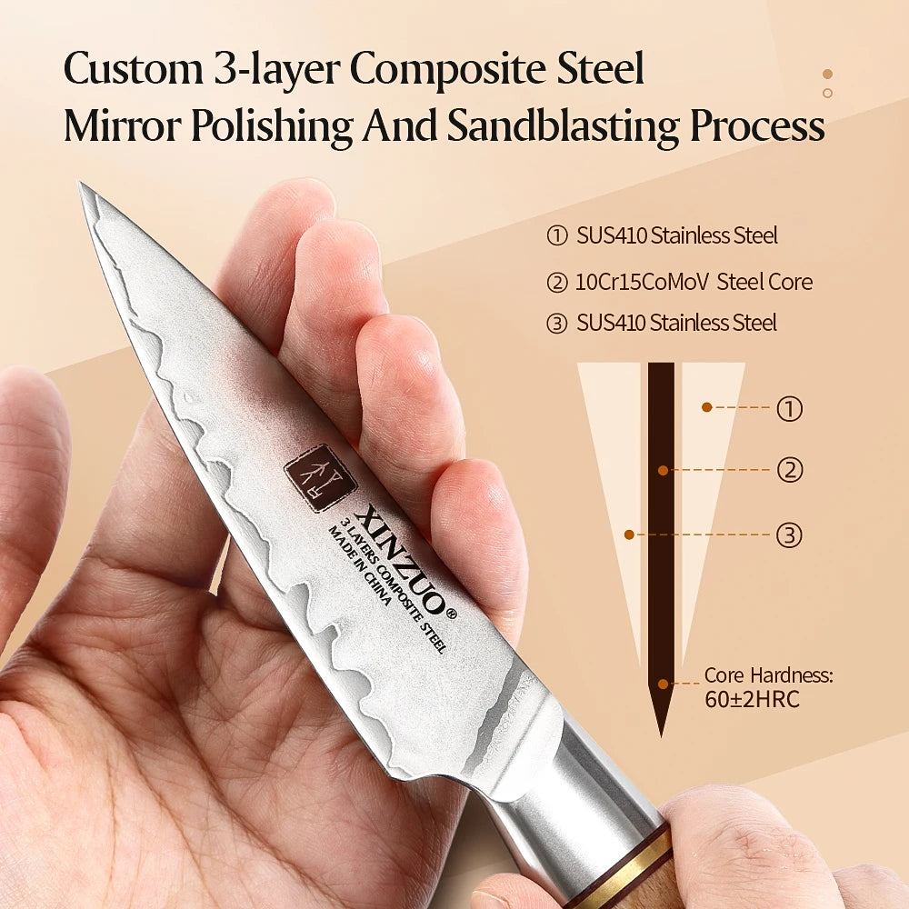 XINZUO 3.5" Paring Knife – 3-Layer Steel & Pakkawood Handle Paring Knife Axl