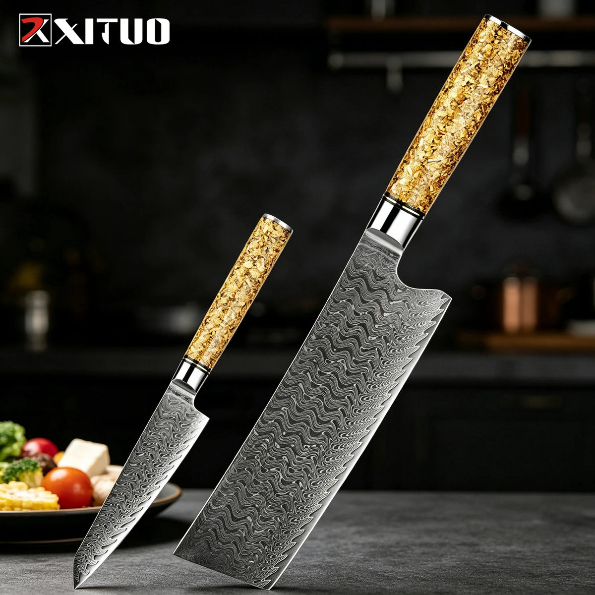 XITUO Damascus Steel Knife Set 1–5 PCS | Chef & Kitchen Knives Damascus Knife Set Axl 2PCS Knife D