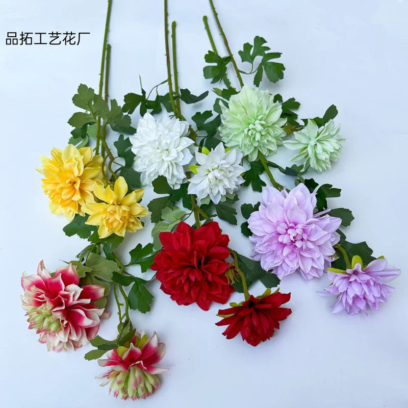 Artificial Dahlia Flower Branch 2-Head Faux Floral Stem 68cm Artificial Flower Stem Axl