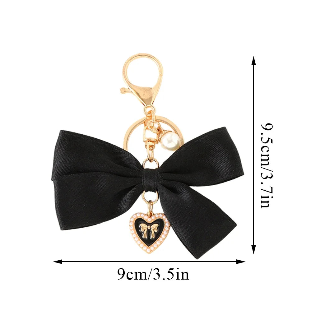 Imitation Pearl Keychain Ribbon Bowknot Bag Charm for Women Fashion Keychain Axl
