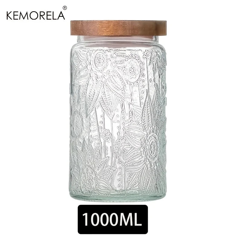 KEMORELA Vintage Glass Storage Jar – Airtight Wooden Lid 700/1000ml Glass Storage Jar Axl A-1000ML