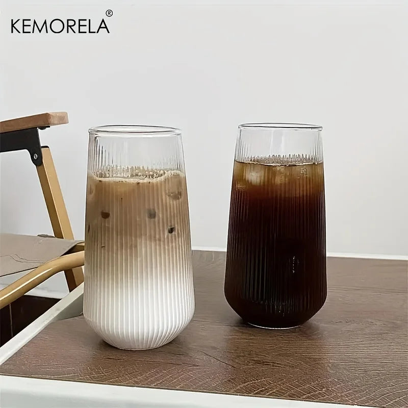 KEMORELA Striped Heat-Resistant Glass Cups Set 4/6pc Glass Drinkware Set Axl