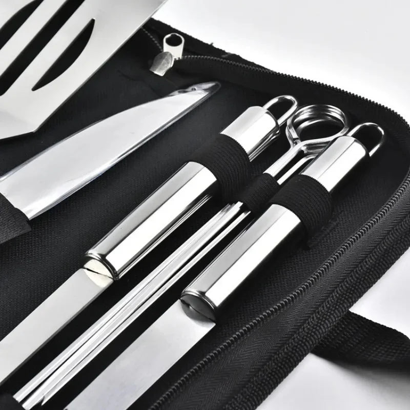 Stainless Steel BBQ Tool Set 9-12 Pc with Carry Bag | Grill Kit BBQ Grill Tool Set Axl