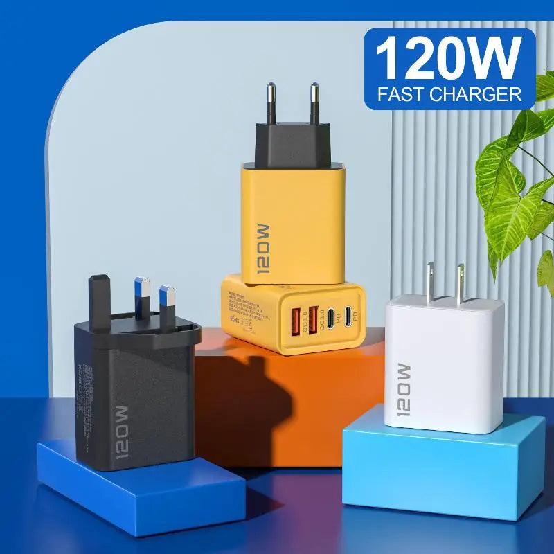 4-Port 120W USB-C Fast Charger – PD & QC3.0 | EU US UK USB Charging Station Axl