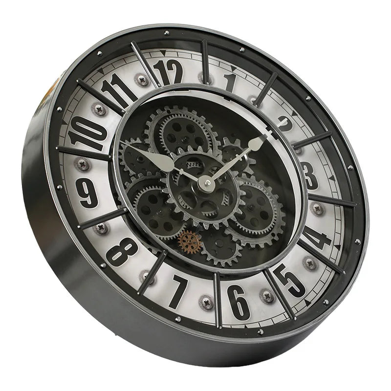 Round Gear Wall Clock – Retro Silent Quartz Home Décor Decorative Wall Clock Axl