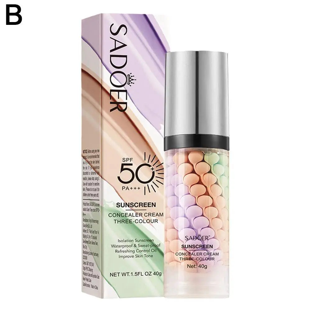 SADOER Tri-Color Makeup Primer SPF50+ Contour Base Cream 40g Makeup Primer Cream Axl B