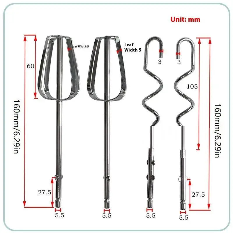 Stainless Steel Egg Beater Stirring Hooks & Kneading Sticks Set Egg Beater Attachments Axl