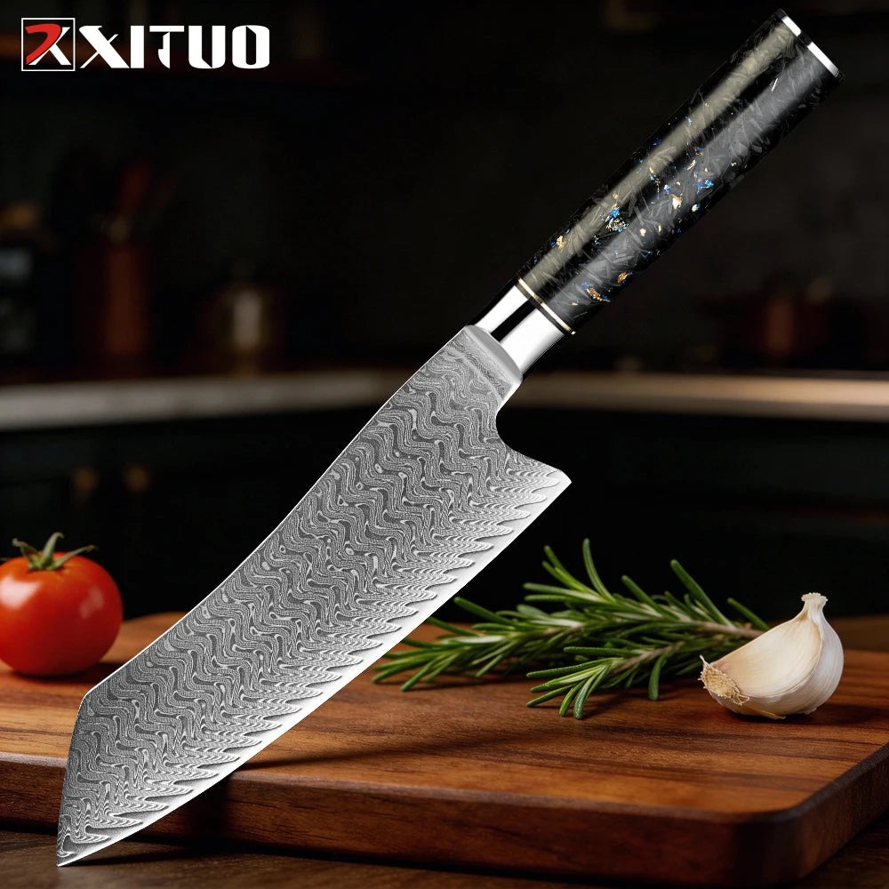 XITUO 7" Damascus Santoku Knife – Carbon Fiber Handle Santoku Kitchen Knife Axl Santoku Knife
