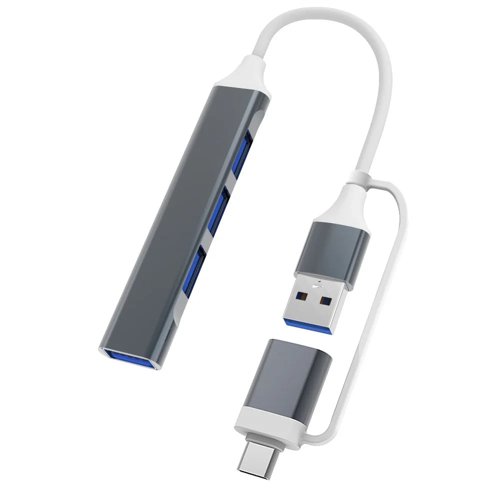 USB-C Hub 4-Port USB 3.0 & 2.0 Aluminum Splitter Adapter USB-C Hub Axl type c gray