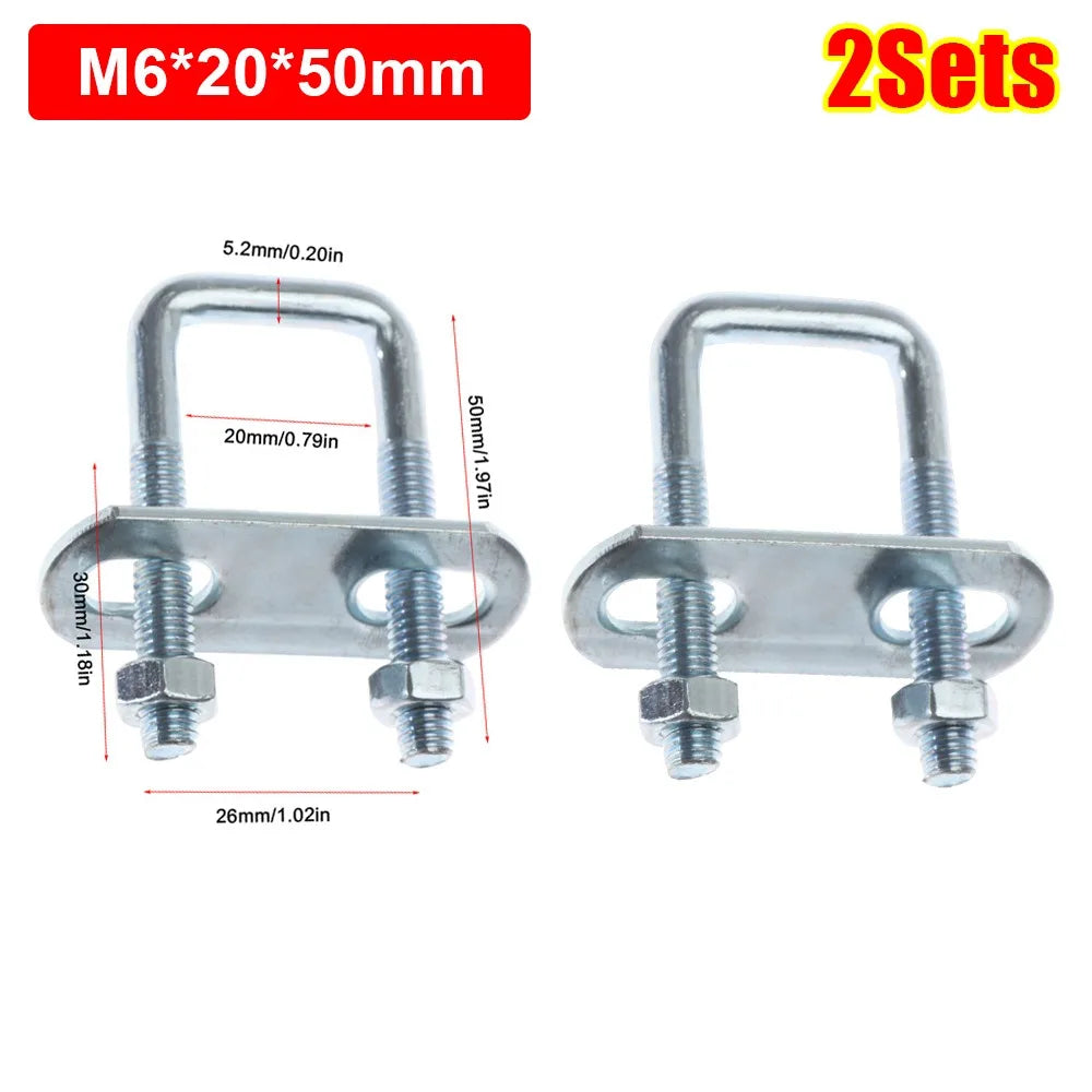 M6 Square U-Bolt Pipe Clamp with Baffle Screw – 2 Sets Pipe U-Clamp Axl 2Sets M6x20x50mm