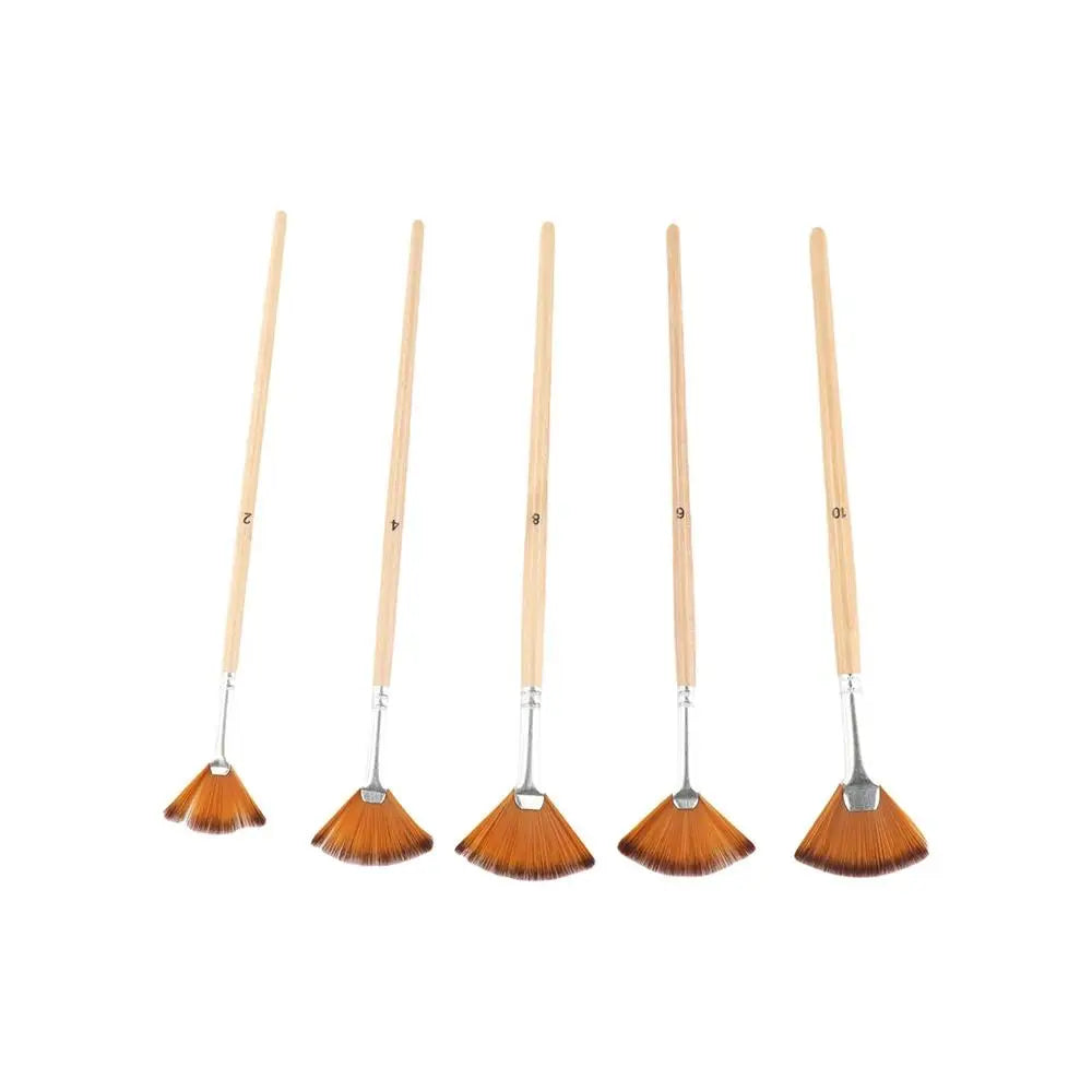 5-Piece Artist Fan Paint Brush Set – Nylon Hair & Wood Handle Fan Paint Brush Set Axl