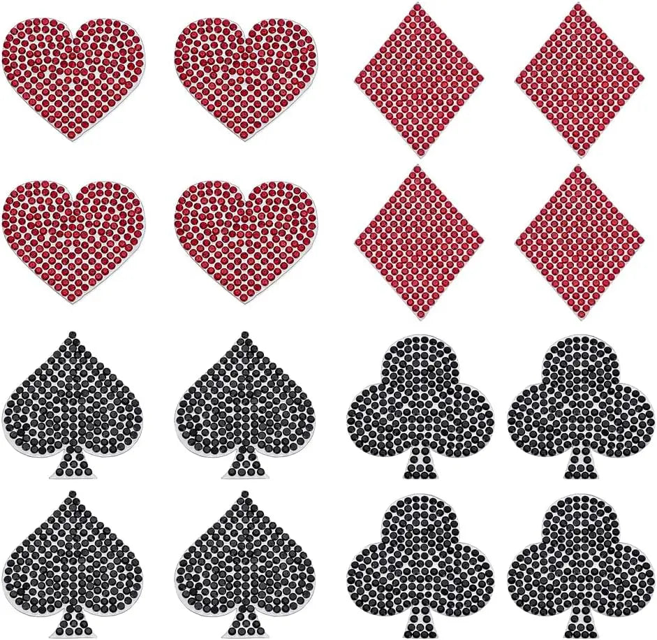 16 Pcs Playing Card Rhinestone Applique Patches – 4 Suit Designs Rhinestone Applique Patch Axl AECH04-16639