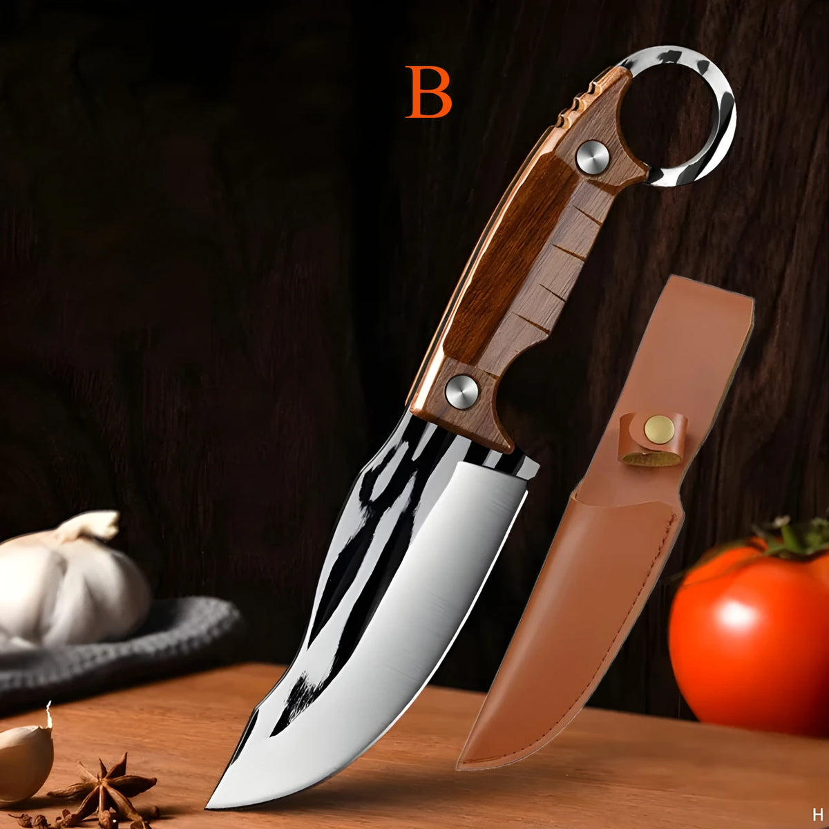 Stainless Steel Kitchen Knife Set – Cleaver, Boning & Fruit Kitchen Knife Set Axl Knife-B with leather