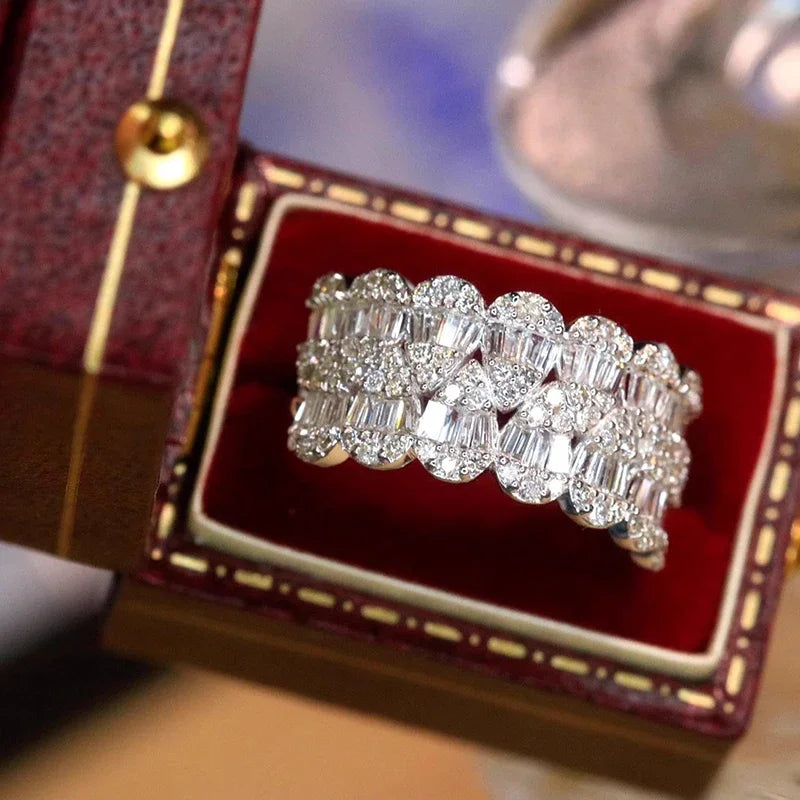 Huitan Cubic Zirconia Wedding Band Ring for Women | Pavé Wedding Band Ring Axl