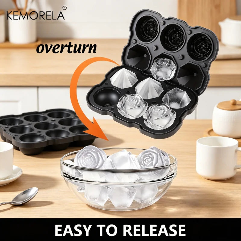 KEMORELA Diamond Rose Silicone Ice Cube Tray Mold | Bar & Home Silicone Ice Cube Tray Axl