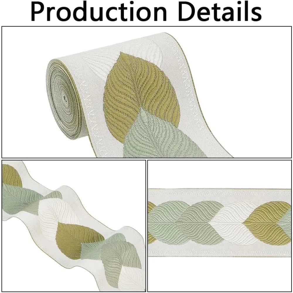 Olive Jacquard Leaf Ribbon 73mm – 3M Polyester Woven Trim Jacquard Ribbon Trim Axl