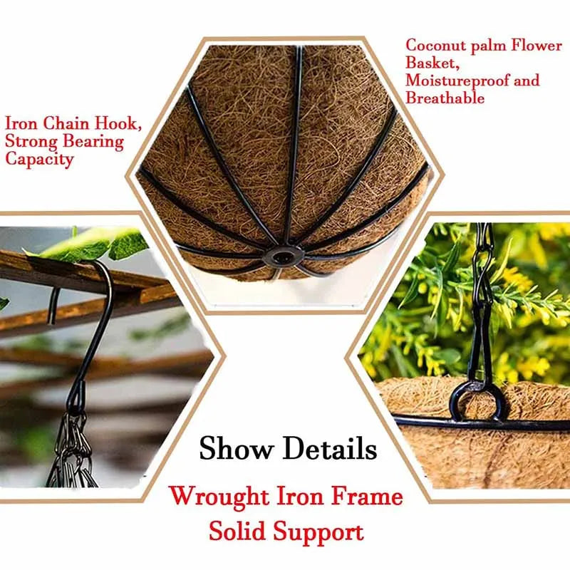 8/10 Inch Metal Hanging Basket with Coconut Liner | Garden Planter Hanging Garden Planter Axl