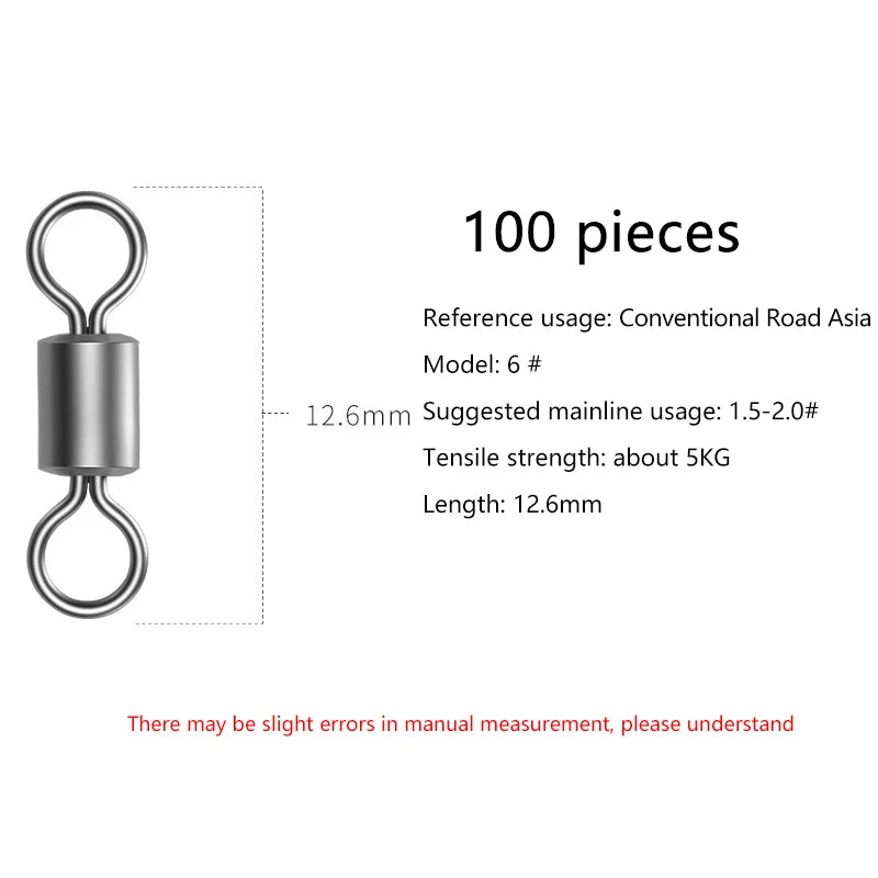 100 Pcs Stainless Steel Rolling Fishing Swivels | Line Connector Fishing Swivels Axl Size 6 100Pcs