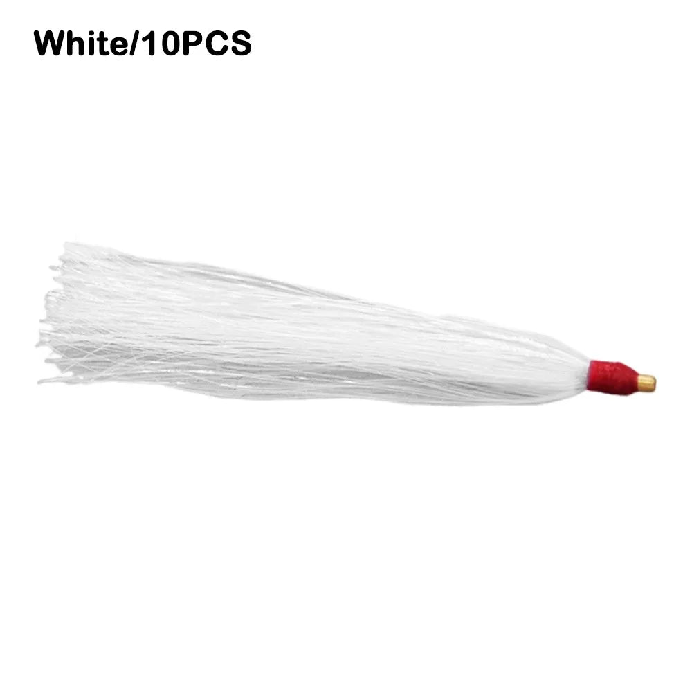 10-Piece Bucktail Teaser Jig Lures – Flash Skirt Bait Fishing Kit Fishing Lure Kit Axl White