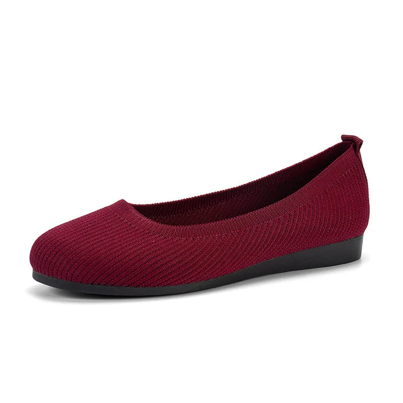 Women's Breathable Knit Slip-On Flats – Lightweight Casual Shoes Women's Slip-On Flats Axl wine red 41